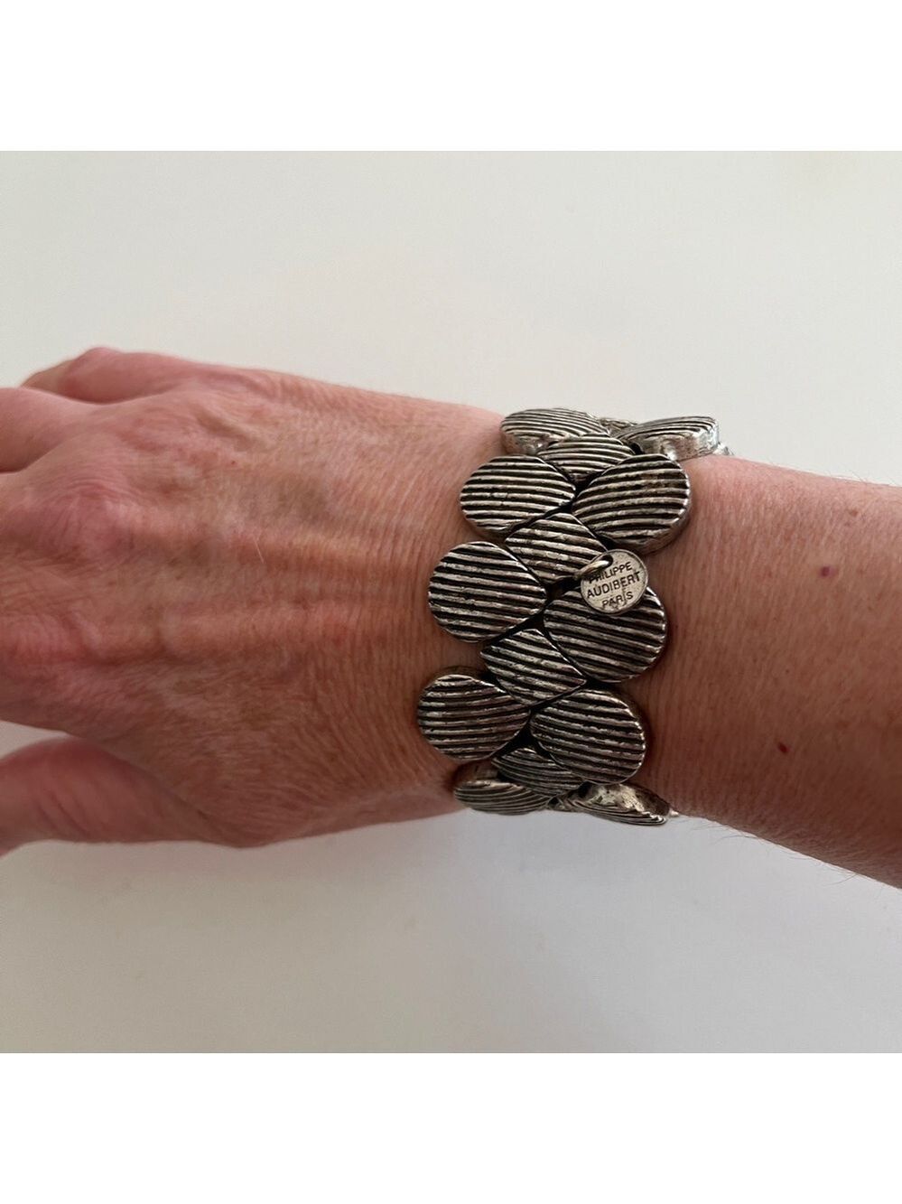 PHILLIPE AUDIBERT PARIS Retired Design Stretch Cuff Bracelet Silver Tone Metal